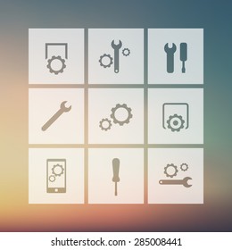 settings, configuration, preferences square icons on blur background, vector illustration, eps10, easy to edit
