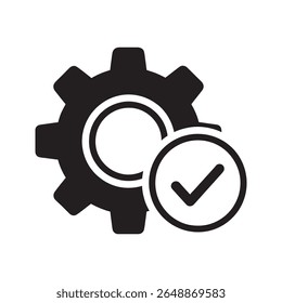 Configurações ícone confirmado com uma engrenagem e marca de seleção para um sistema aprovado Um ícone para um processo de instalação bem-sucedido uma configuração concluída ou atualização verificada