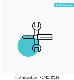 Settings, Controls, Screwdriver, Spanner, Tools, Wrench turquoise highlight circle point Vector icon