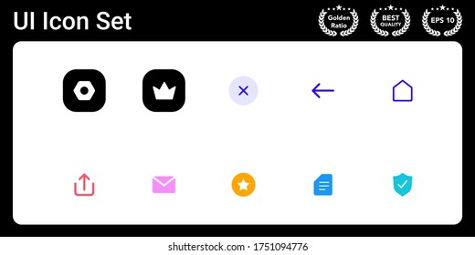 Settings cross back home share mail review privacy crown icon set
