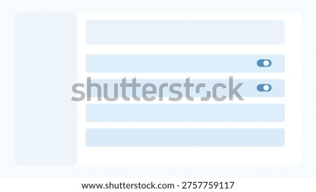 Settings dashboard background with category rail, preference blocks, toggle rows and clean admin interface structure for platform control panels