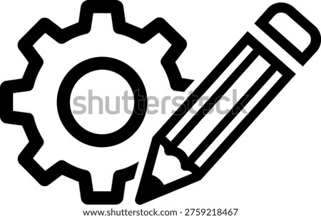 Settings and Design Gear with Pencil Icon Outline Vector