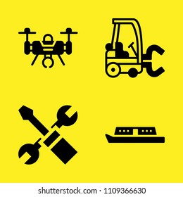 settings, drone, forklift and boat vector icon set. Sample icons set for web and graphic design