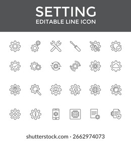 Settings Editable Line Icon Set Vector Collection