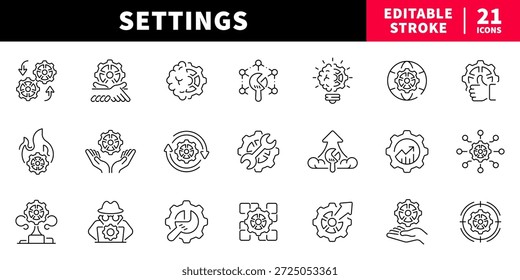 Conjunto de iconos de línea editables. Configuraciones de configuración y control