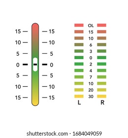 settings equalizer slider button and level overload indicator. Stock Vector illustration isolated on white background.