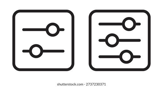 Settings, filters, or user preferences icon representing a frame containing three horizontal slider bars with circular adjustment toggles