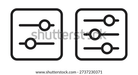Settings, filters, or user preferences icon representing a frame containing three horizontal slider bars with circular adjustment toggles