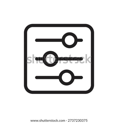 Settings, filters, or user preferences icon representing a frame containing three horizontal slider bars with circular adjustment toggles