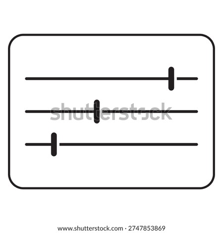 Settings, filters, or user preferences icon representing a frame containing three horizontal slider bars with circular adjustment toggles