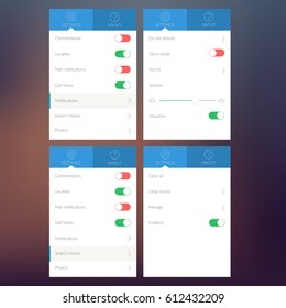 Settings flat user interface concept with sliders and web elements for mobile design vector illustration