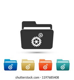 Settings folder with gears icon isolated on white background. Set elements in colored icons. Flat design. Vector Illustration