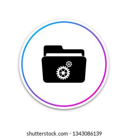 Settings folder with gears icon isolated on white background. Circle white button. Vector Illustration