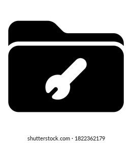 Icono de carpeta de configuración con estilo de glifo. Adecuado para el diseño de sitios web, logotipos, aplicaciones, interfaz de usuario, etc.