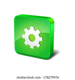 Settings Gear 3d Rounded Square Green Vector Button Icon Design