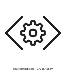 Settings gear cog icon inside programming code brackets with settings programming software development configuration technology technical