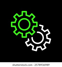 Settings, gear, cog wheels vector icon in line style design for website, app, UI, isolated on black background. Editable stroke. EPS 10 vector illustration.