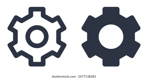 Settings, gear or cogwheel simple icons set designed in filled, outline, line and stroke style