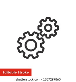 Settings gear engine line icon for web template and app. Editable stroke vector illustration design on white background. EPS 10