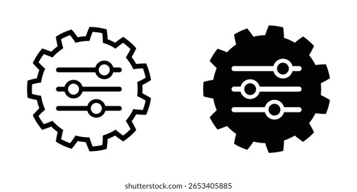Settings Gear Icon: Black and White Vector Graphic, Technical Configuration, System Adjustment, Options Control, Engineering, Mechanism, Parameter Tuning, Software Interface, User Settings, Gearwheel.