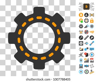 Settings Gear icon with bonus bitcoin mining and blockchain symbols. Vector illustration style is flat iconic symbols. Designed for bitcoin apps.