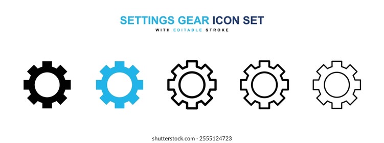 Settings gear icon collection in black and blue colors