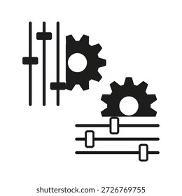 Einstellungen Zahnradsymbol. Regler-Vektor steuern. Symbol für Konfigurationswerkzeug. Pegelzeichen anpassen. EPS 10.