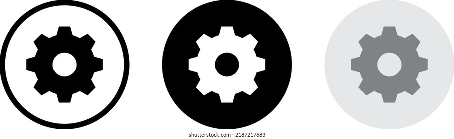 Settings, gear icon vector on circle button. Smartphone menu elements