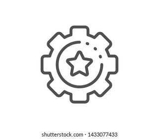 Settings gear line icon. Cogwheel  with star sign. Working process symbol. Quality design element. Linear style settings gear icon. Editable stroke. Vector