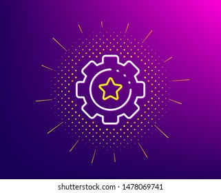 Settings gear line icon. Halftone pattern. Cogwheel with star sign. Working process symbol. Gradient background. Settings gear line icon. Yellow halftone pattern. Vector