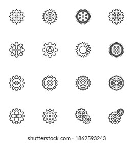 Settings gear line icons set, outline vector symbol collection, linear style pictogram pack. Signs, logo illustration. Set includes icons as cog, circle gears, cogwheel 