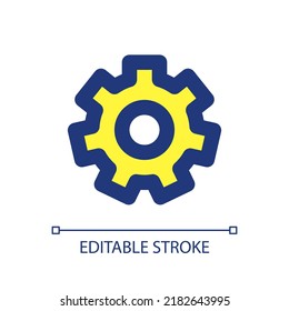 Settings gear pixel perfect RGB color ui icon. Configuration. Developer mode. Simple filled line element. GUI, UX design for mobile app. Vector isolated pictogram. Editable stroke. Arial font used