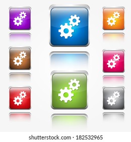 Settings Gear Sign Round Corner Vector Web Icon Button Set