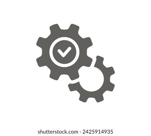 Settings gears and check mark icon. Sign of engine engineering. Technical gear icon. Technical specifications conformity graphic vector design and illustration.
