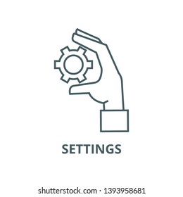 Settings gears in hand vector line icon, linear concept, outline sign, symbol