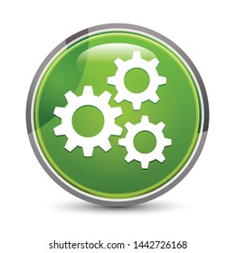 Settings gears icon isolated on elegant green round button vector illustration