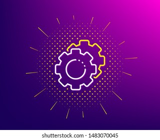Settings gears line icon. Halftone pattern. Cogwheel sign. Working process symbol. Gradient background. Settings gears line icon. Yellow halftone pattern. Vector