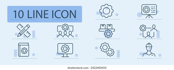 Settings gears line icon. Mechanical marvels, industrial design, gear mechanism, engineering excellence. Pastel color background. Vector line icon for business and advertising