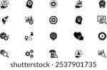 Settings glyph solid icons collection. Containing configuration, maintenance, service, tools. For website marketing design, logo, app, template. Vector illustration. Innovation icon set. flat victor.