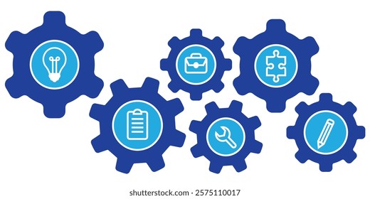 Settings glyph solid icons collection. Containing configuration, maintenance, service, tools, wrench, gear. For website marketing design, logo, app, template, ui, etc. Vector illustration.