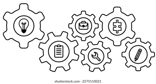 Settings glyph solid icons collection. Containing configuration, maintenance, service, tools, wrench, gear. For website marketing design, logo, app, template, ui, etc. Vector illustration.