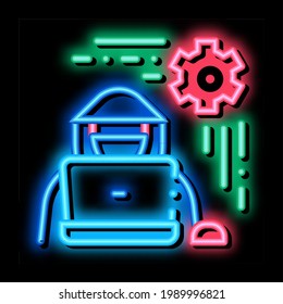 configuración hacker neon light sign vector. Señal de hacker de ajustes de iconos brillantes. ilustración de símbolo transparente