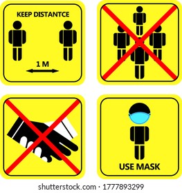 The settings icon is 1 meter away, do not swarm, avoid shaking hands, and use masks to avoid covid19 with the yellow image background of the premium image