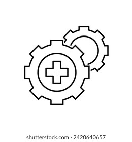 Settings icon with add sign. Settings icon and new, plus, positive symbol. Icon, create, extra, gear, more, plus, work, add, addition, black, business