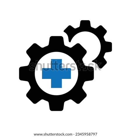 Settings icon with add sign. Settings icon and new, plus, positive symbol. Icon, create, extra, gear, more, plus, work, add, addition, black, business