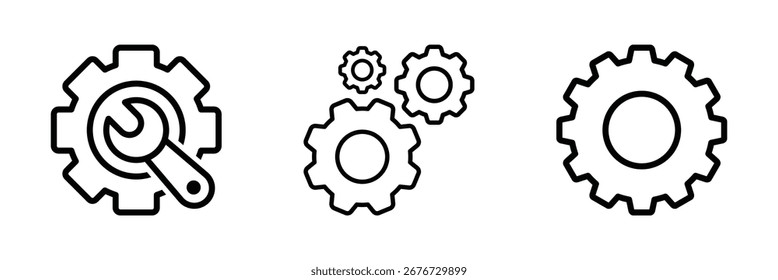 Settings icon. Black gears icon set. Functions symbol. Gears icon set. Compact gear icon representing settings on white background