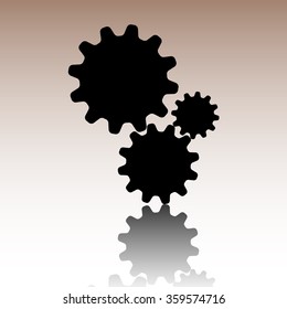 Settings icon. Black vector illustration with reflection.