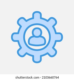 Icono de configuración en azul sobre medios sociales, uso para presentación de aplicaciones móviles del sitio web
