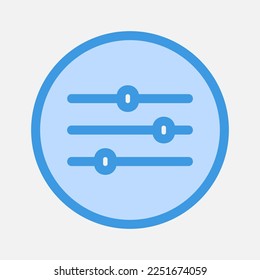 Icono de configuración de estilo azul sobre elementos esenciales, uso para presentación de aplicaciones móviles del sitio web