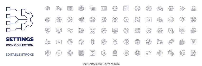 Settings icon collection. Thin line icon. Editable stroke. Editable stroke. Settings icons for web and mobile app.